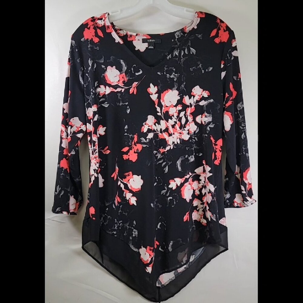 Floral Print Black Blouse Size S